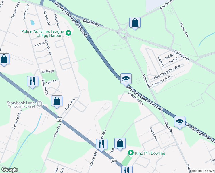 map of restaurants, bars, coffee shops, grocery stores, and more near 2501 Spruce Avenue in Egg Harbor Township