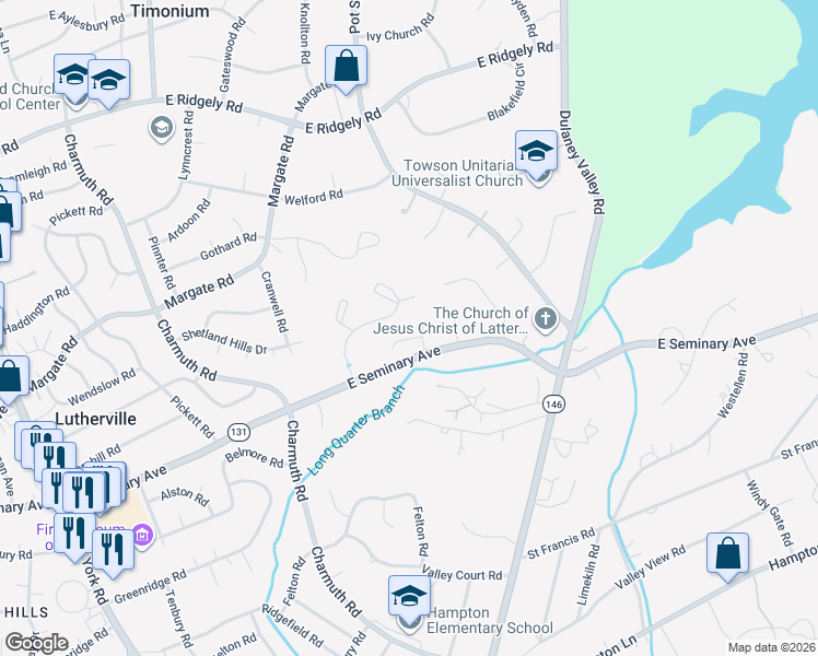 map of restaurants, bars, coffee shops, grocery stores, and more near 1506 Ameshire Road in Lutherville-Timonium