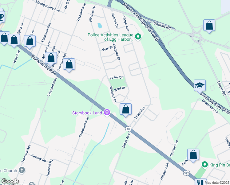 map of restaurants, bars, coffee shops, grocery stores, and more near 12 Kent Drive in Egg Harbor Township