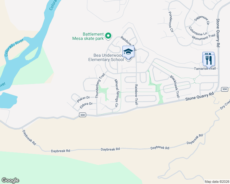 map of restaurants, bars, coffee shops, grocery stores, and more near 17 Little Phoenix Way in Parachute