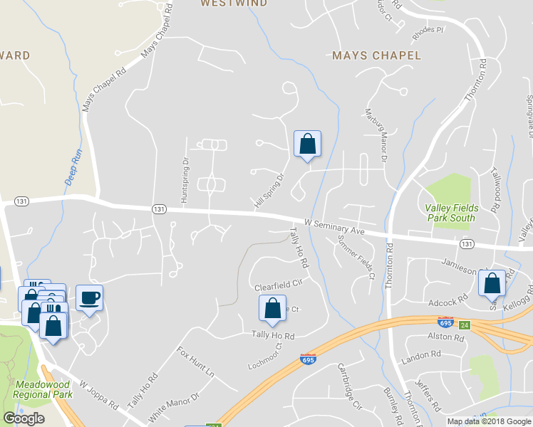 map of restaurants, bars, coffee shops, grocery stores, and more near 1318 West Seminary Avenue in Lutherville-Timonium