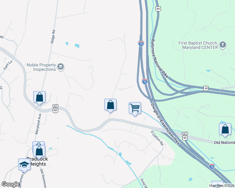 map of restaurants, bars, coffee shops, grocery stores, and more near 7005 Edgemont Road in Frederick