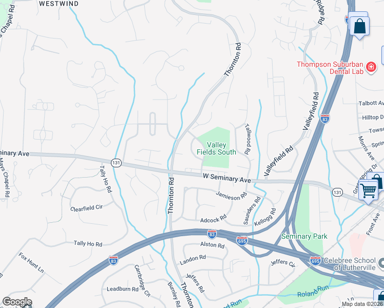 map of restaurants, bars, coffee shops, grocery stores, and more near 8542 London Bridge Way in Lutherville-Timonium