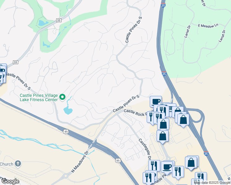 map of restaurants, bars, coffee shops, grocery stores, and more near 651 Ruby Trust Drive in Castle Rock