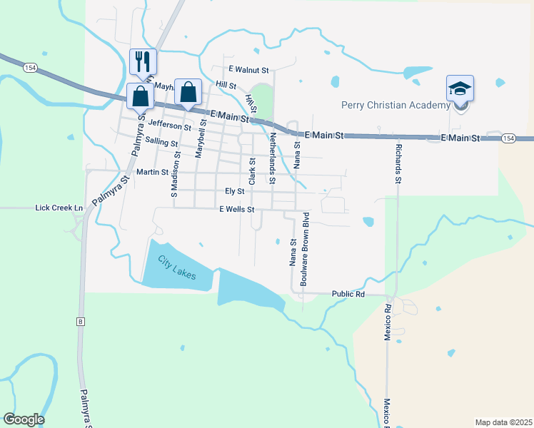 map of restaurants, bars, coffee shops, grocery stores, and more near 708 East Wells Street in Perry