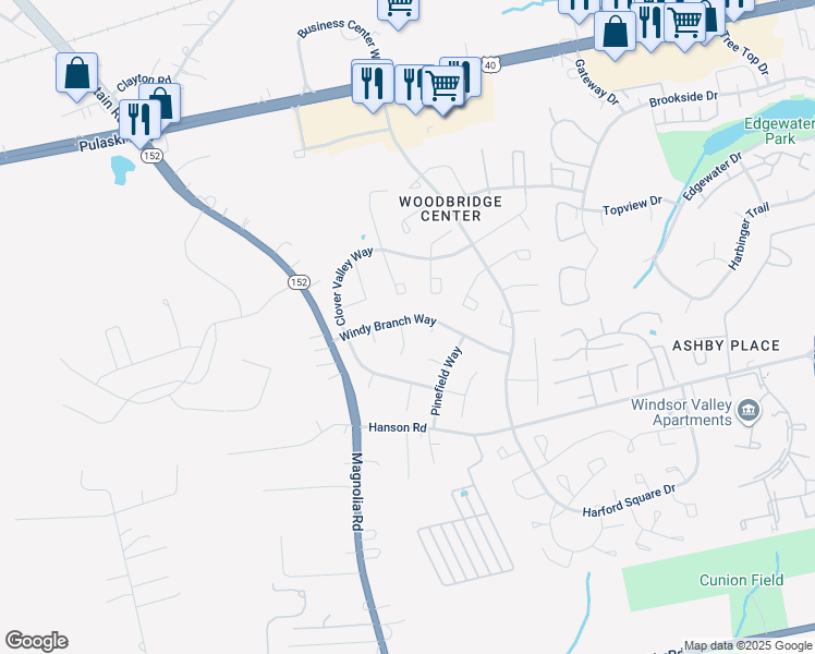 map of restaurants, bars, coffee shops, grocery stores, and more near 713 Cedar Crest Court in Edgewood