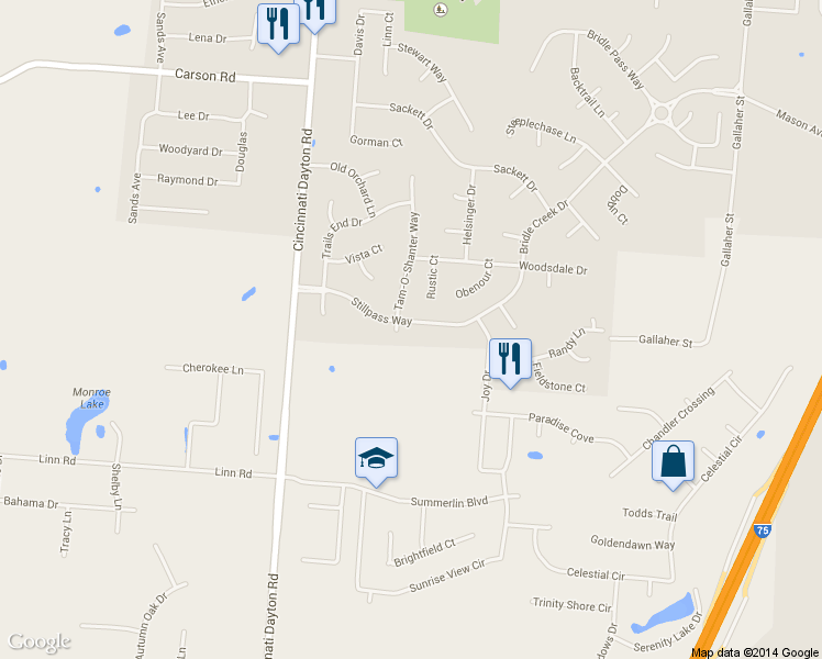 map of restaurants, bars, coffee shops, grocery stores, and more near 215 Stillpass Way in Monroe