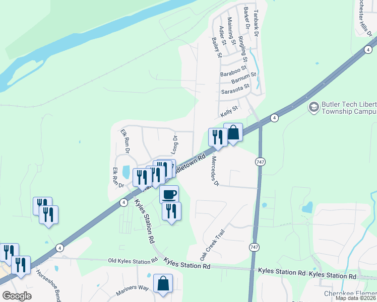map of restaurants, bars, coffee shops, grocery stores, and more near 5079 Rockdale Road in Butler County