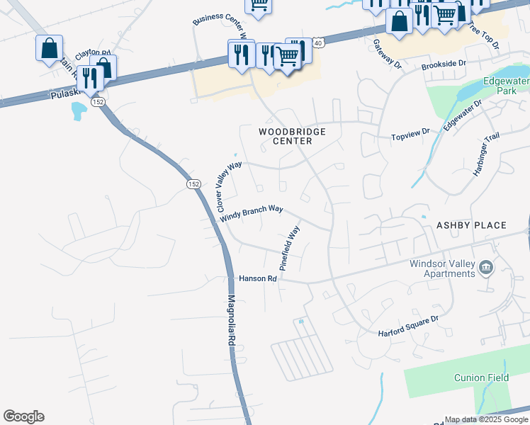 map of restaurants, bars, coffee shops, grocery stores, and more near 713 Cedar Crest Court in Edgewood