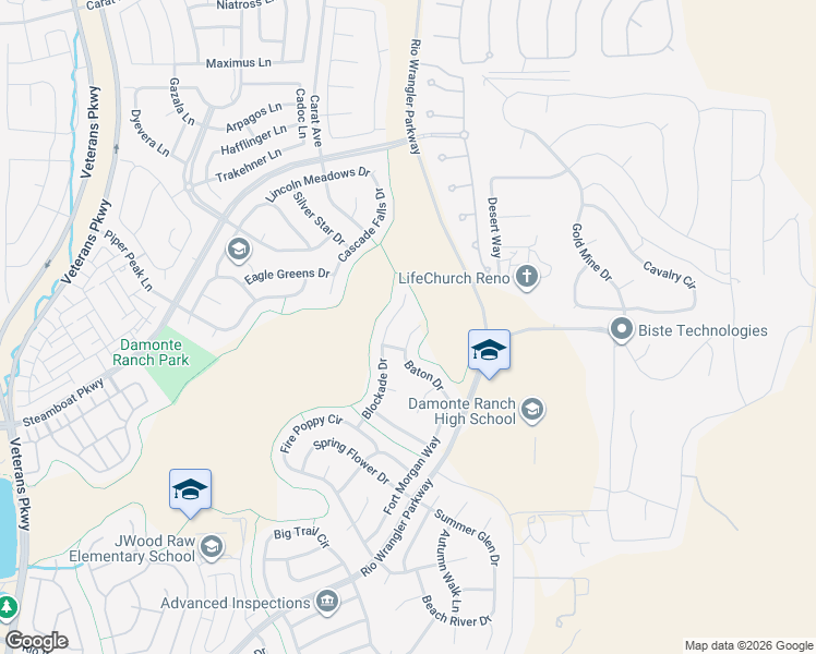 map of restaurants, bars, coffee shops, grocery stores, and more near 2460 Baton Drive in Reno