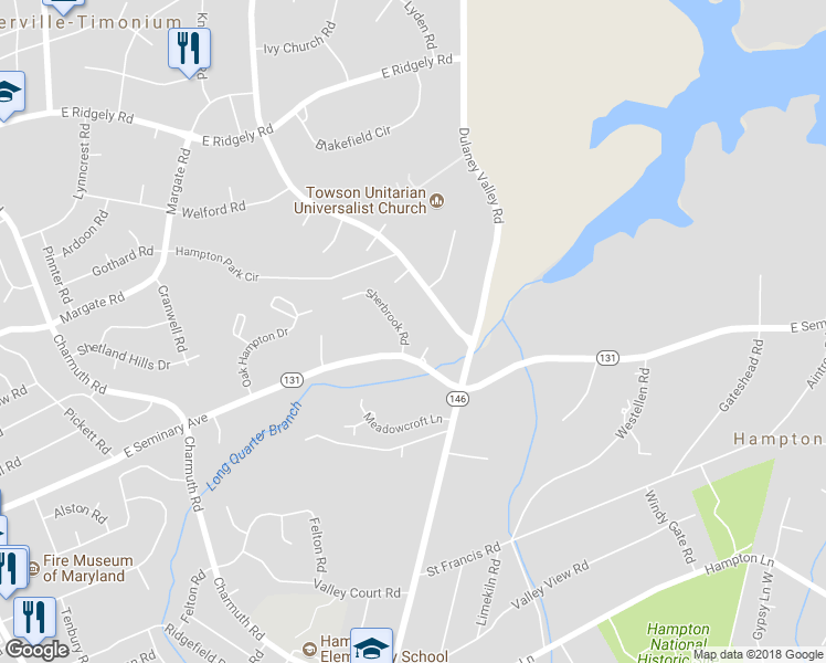 map of restaurants, bars, coffee shops, grocery stores, and more near 1503 Sherbrook Road in Lutherville-Timonium