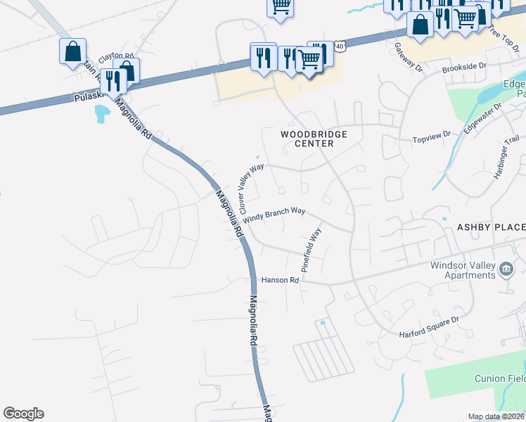 map of restaurants, bars, coffee shops, grocery stores, and more near 1109 Windy Branch Way in Edgewood