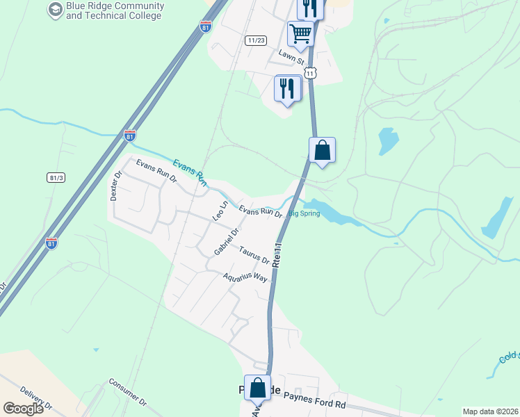 map of restaurants, bars, coffee shops, grocery stores, and more near 92 Evans Run Drive in Martinsburg