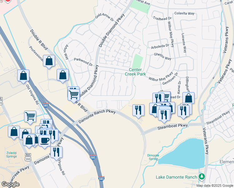 map of restaurants, bars, coffee shops, grocery stores, and more near 1800 Granite Chief Drive in Reno