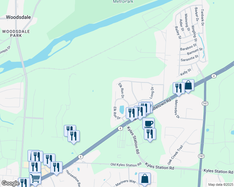 map of restaurants, bars, coffee shops, grocery stores, and more near 5135 Elk Run Drive in Butler County