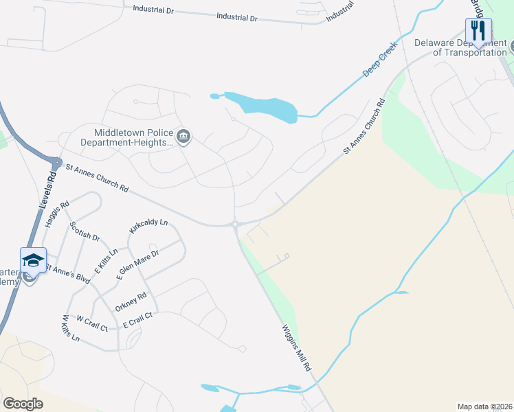 map of restaurants, bars, coffee shops, grocery stores, and more near 210 Anglesey Drive in Middletown