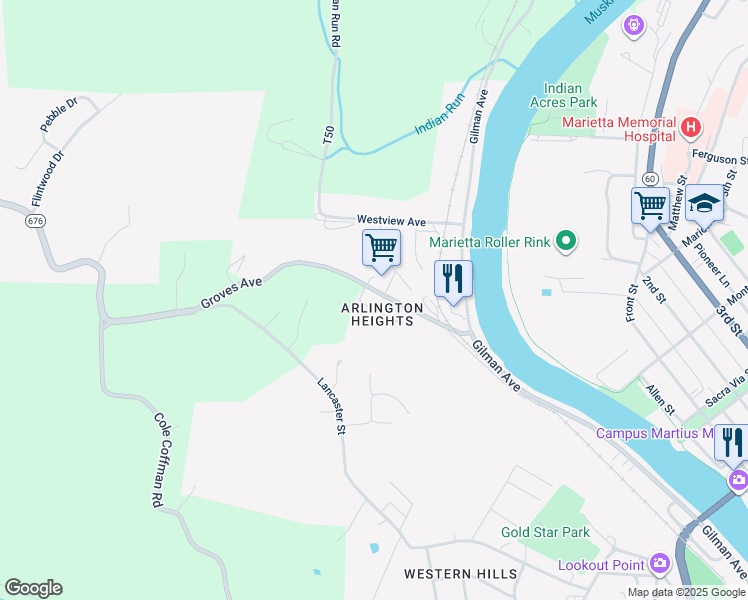 map of restaurants, bars, coffee shops, grocery stores, and more near 100 Grand Avenue in Marietta