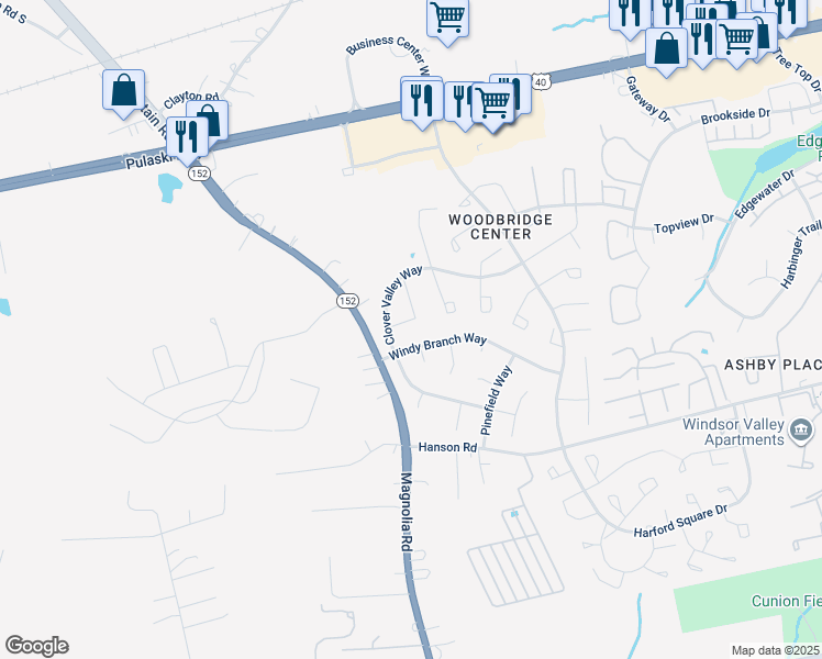 map of restaurants, bars, coffee shops, grocery stores, and more near 821 Clover Leaf Court in Edgewood