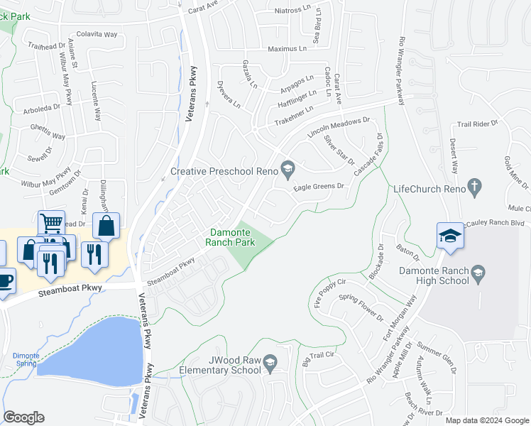 map of restaurants, bars, coffee shops, grocery stores, and more near 2021 Brittany Meadows Drive in Reno