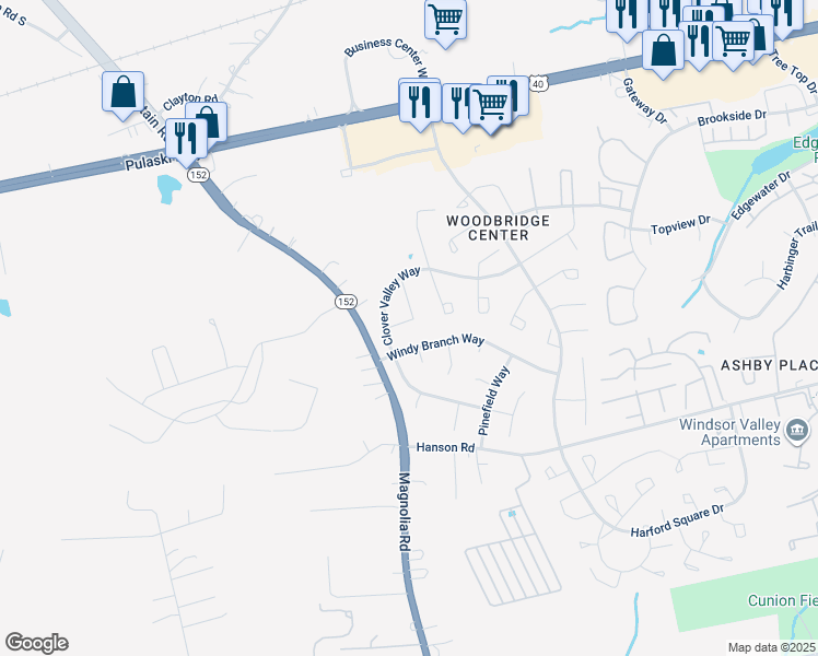map of restaurants, bars, coffee shops, grocery stores, and more near 821 Clover Leaf Court in Edgewood