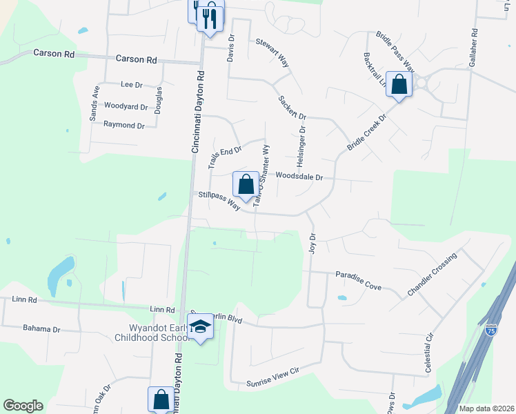 map of restaurants, bars, coffee shops, grocery stores, and more near 215 Stillpass Way in Monroe