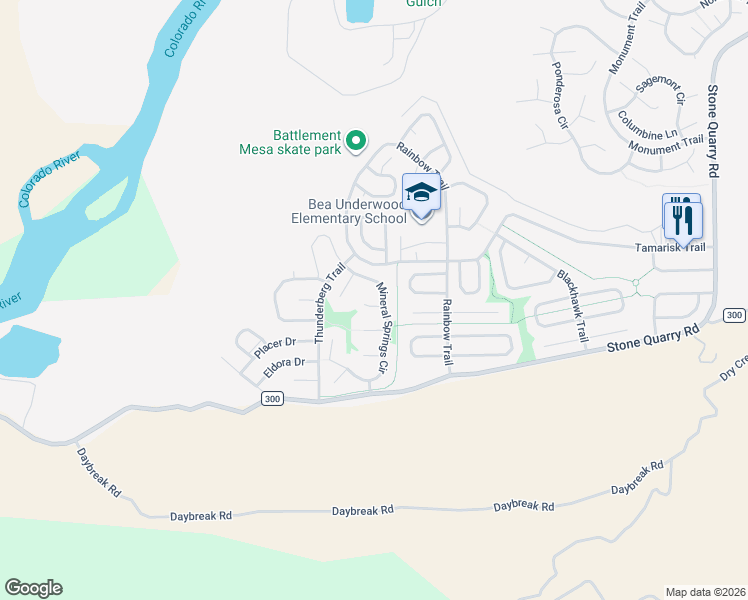 map of restaurants, bars, coffee shops, grocery stores, and more near 17 Little Phoenix Way in Parachute