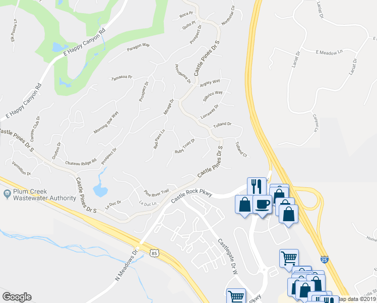 map of restaurants, bars, coffee shops, grocery stores, and more near 648 Ruby Trust Drive in Castle Rock