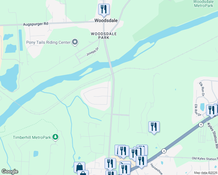 map of restaurants, bars, coffee shops, grocery stores, and more near 5101 River Ridge Lane in Butler County