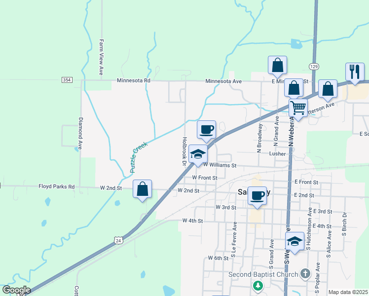 map of restaurants, bars, coffee shops, grocery stores, and more near County Road 323 in Salisbury