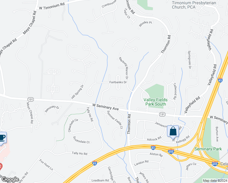 map of restaurants, bars, coffee shops, grocery stores, and more near 8512 Southfields Circle in Lutherville-Timonium
