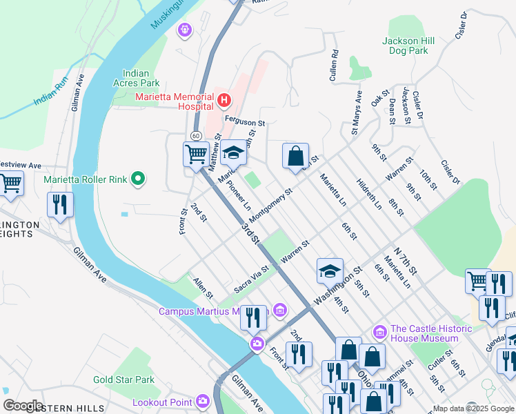 map of restaurants, bars, coffee shops, grocery stores, and more near 806 4th Street in Marietta