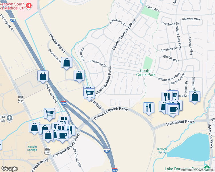 map of restaurants, bars, coffee shops, grocery stores, and more near 10561 Eagle Falls Way in Reno