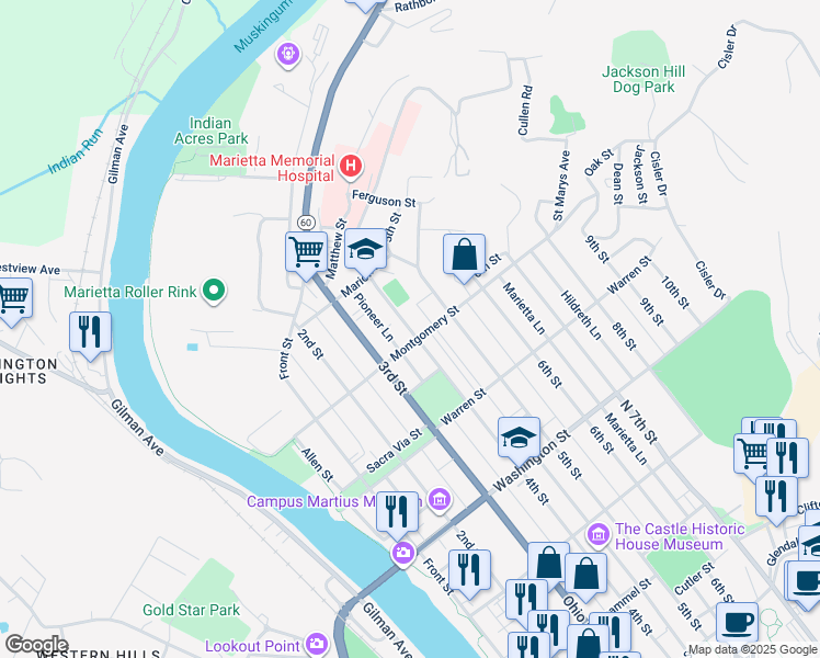 map of restaurants, bars, coffee shops, grocery stores, and more near 806 4th Street in Marietta