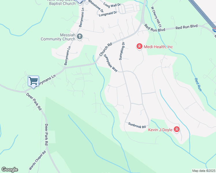 map of restaurants, bars, coffee shops, grocery stores, and more near 613 Sunspot Road in Reisterstown