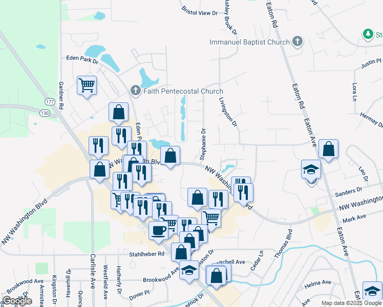 map of restaurants, bars, coffee shops, grocery stores, and more near 896 Northwest Washington Boulevard in Hamilton