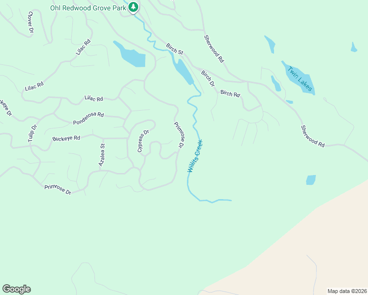 map of restaurants, bars, coffee shops, grocery stores, and more near 2695 Primrose Drive in Willits