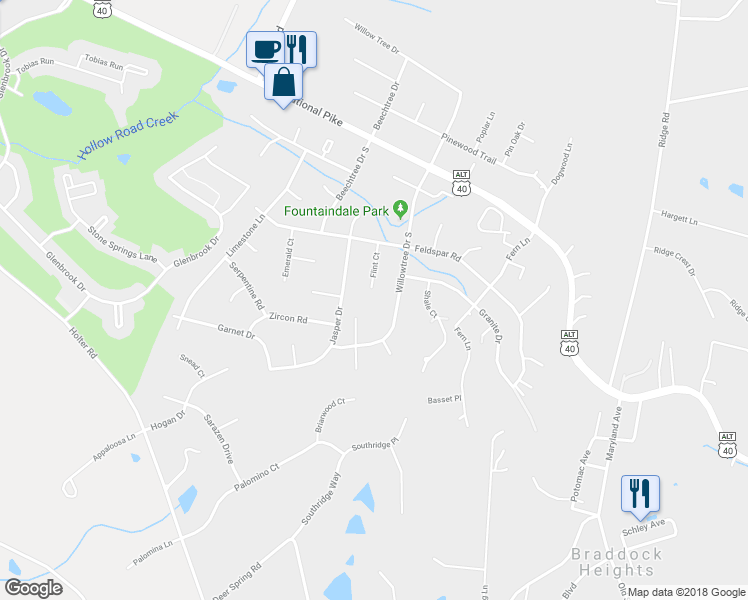 map of restaurants, bars, coffee shops, grocery stores, and more near 7103 Flint Court in Middletown