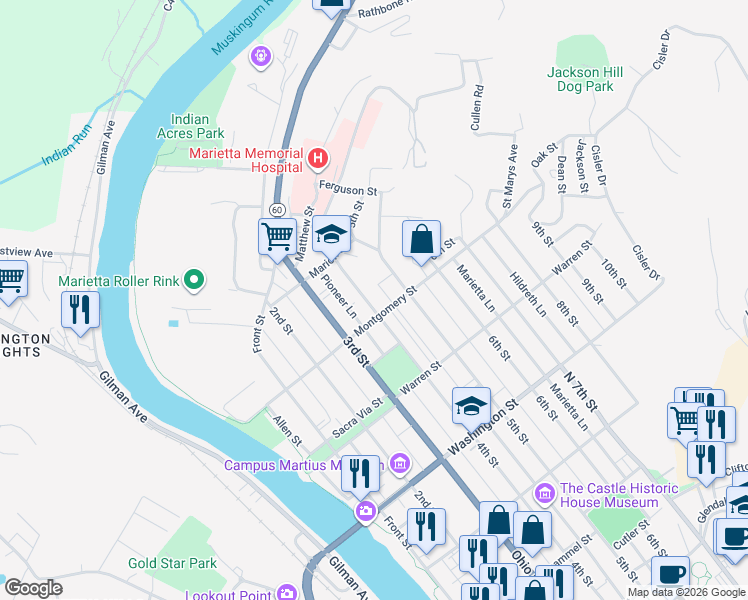 map of restaurants, bars, coffee shops, grocery stores, and more near 806 4th Street in Marietta