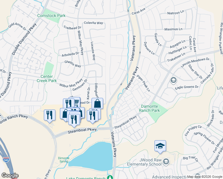 map of restaurants, bars, coffee shops, grocery stores, and more near 10440 Mott Drive in Reno