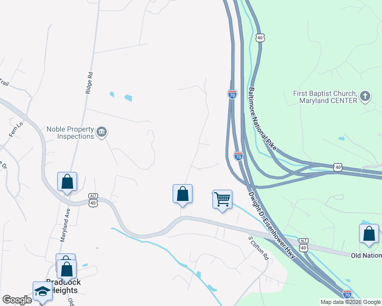 map of restaurants, bars, coffee shops, grocery stores, and more near 7020 Edgemont Road in Frederick
