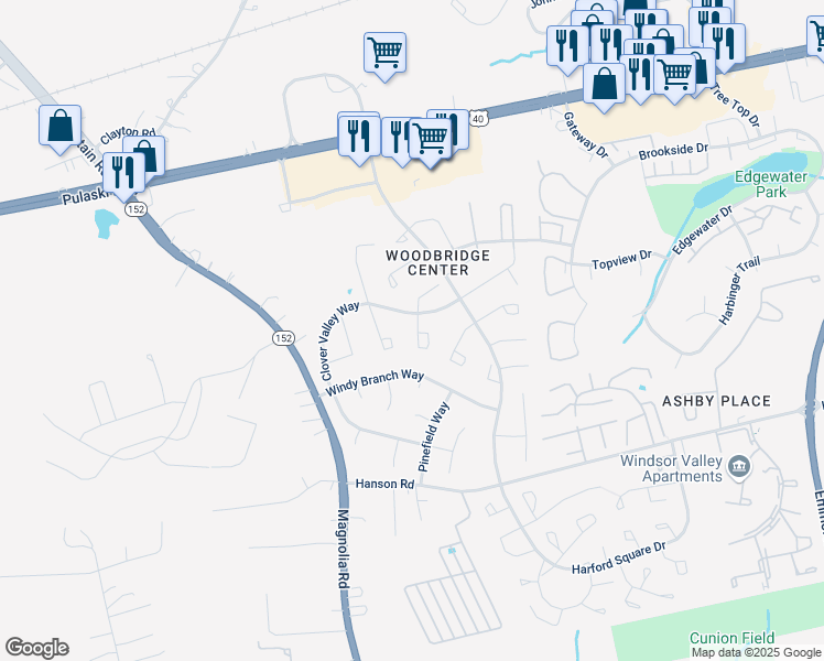 map of restaurants, bars, coffee shops, grocery stores, and more near 830 Olive Branch Court in Edgewood