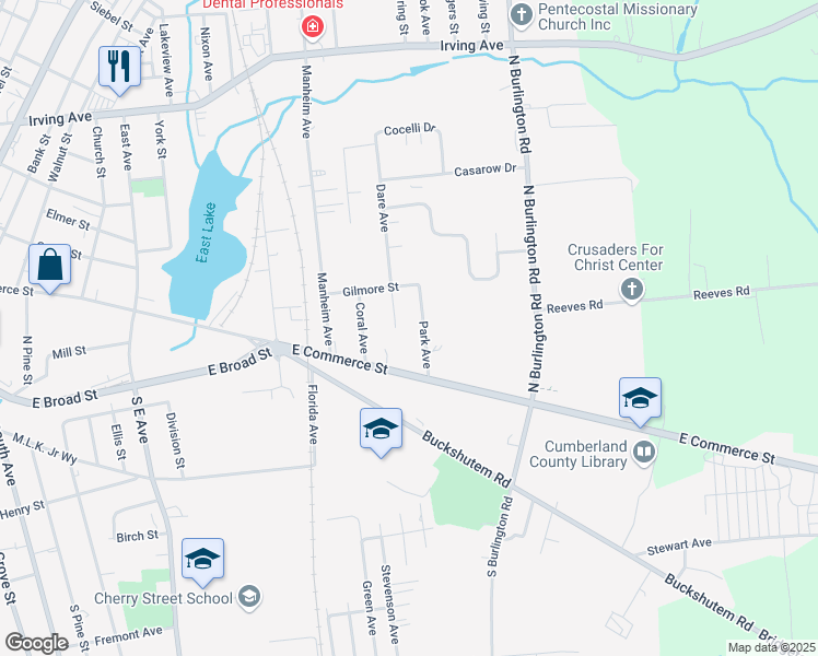 map of restaurants, bars, coffee shops, grocery stores, and more near 21 Dare Avenue in Bridgeton