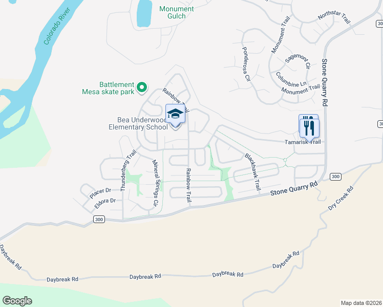map of restaurants, bars, coffee shops, grocery stores, and more near 158 Queen City Circle in Battlement Mesa