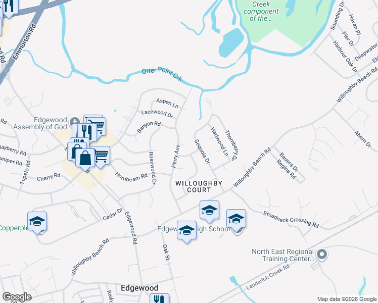 map of restaurants, bars, coffee shops, grocery stores, and more near 2406 Papaya Road in Edgewood