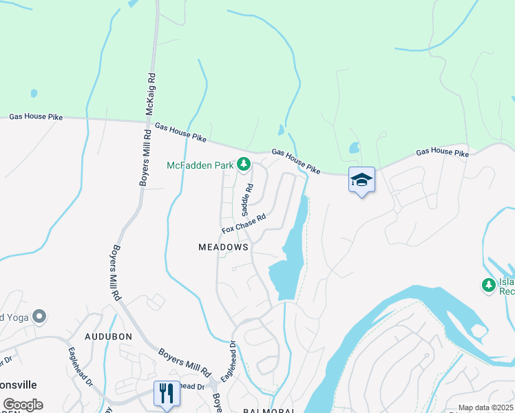 map of restaurants, bars, coffee shops, grocery stores, and more near 7172 Masters Road in New Market