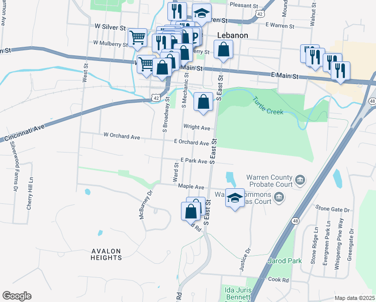 map of restaurants, bars, coffee shops, grocery stores, and more near 409 Deerfield Road in Lebanon