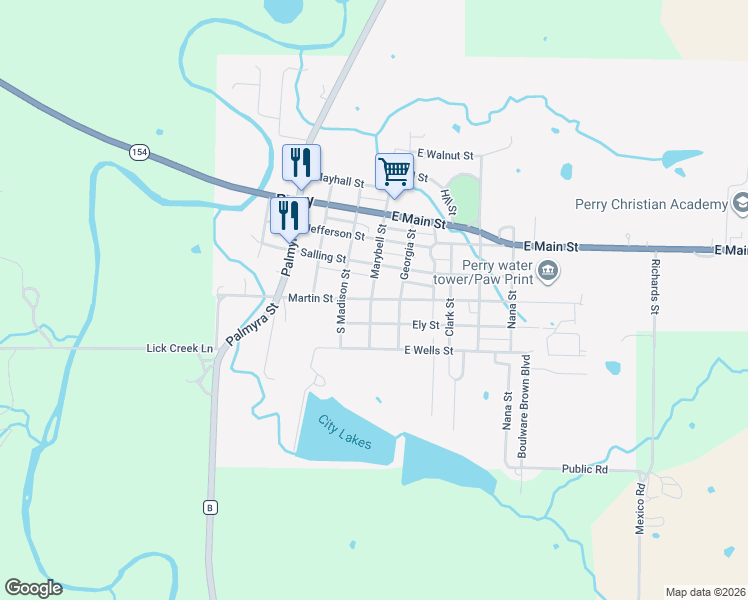 map of restaurants, bars, coffee shops, grocery stores, and more near 408 Martin Street in Perry