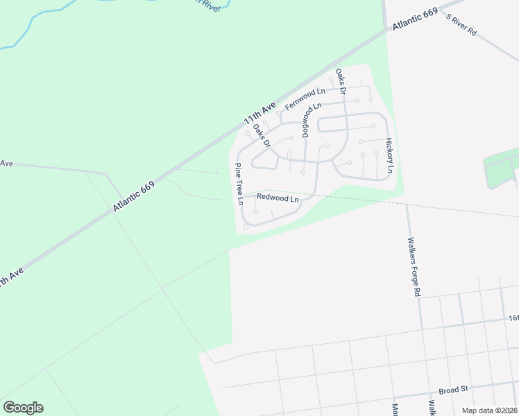 map of restaurants, bars, coffee shops, grocery stores, and more near 13 Redwood Drive in Atlantic County