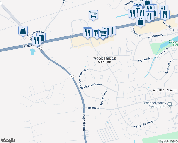 map of restaurants, bars, coffee shops, grocery stores, and more near 953 Angel Valley Court in Edgewood