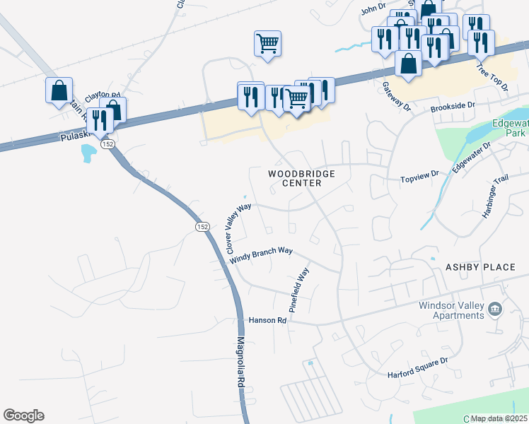 map of restaurants, bars, coffee shops, grocery stores, and more near 857 Angel Valley Court in Edgewood